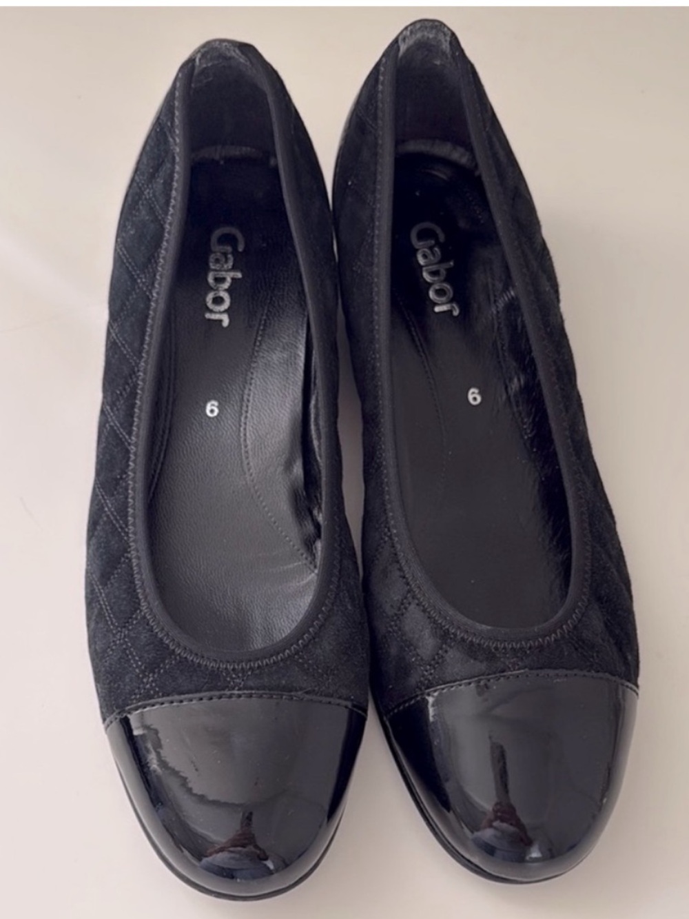 Gabor Black Quilted Suede Nubuck Patent Toe Cushioned Ballet Flats 9
